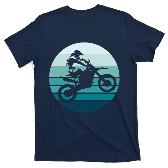 Motocross Retro Vintage Dirt Bike Rider Sunset Background T-Shirt