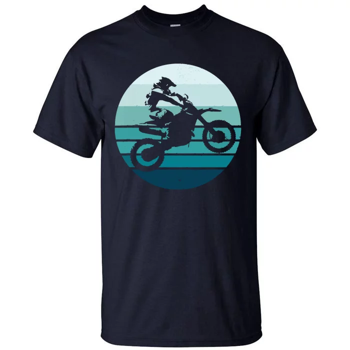 Motocross Retro Vintage Dirt Bike Rider Sunset Background Tall T-Shirt