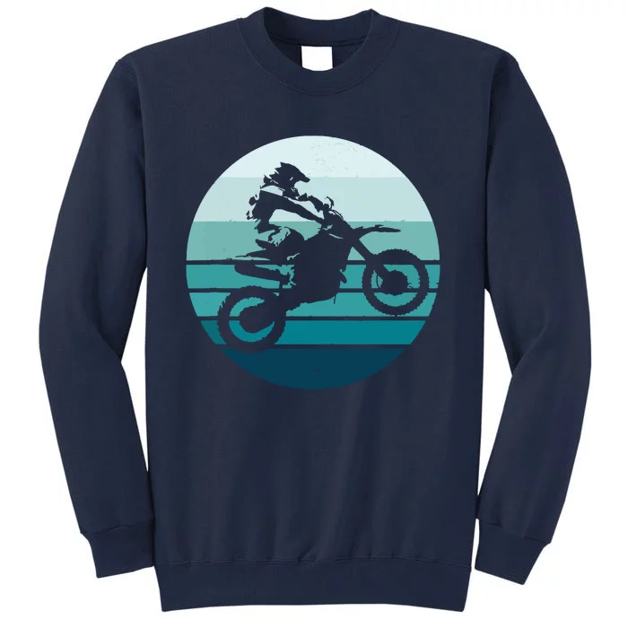 Motocross Retro Vintage Dirt Bike Rider Sunset Background Tall Sweatshirt