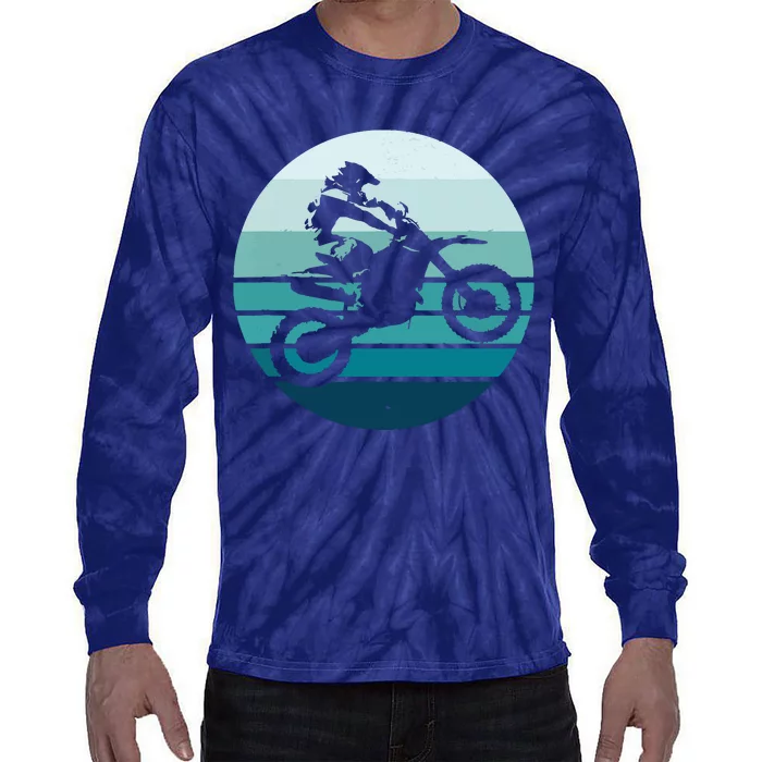 Motocross Retro Vintage Dirt Bike Rider Sunset Background Tie-Dye Long Sleeve Shirt