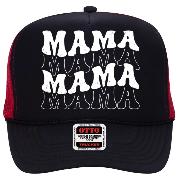 Mama Retro Vintage Cute Gift High Crown Mesh Trucker Hat