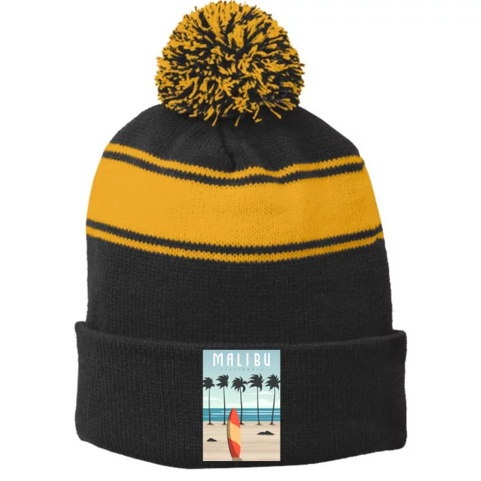 Malibu Retro Vintage Stripe Pom Pom Beanie