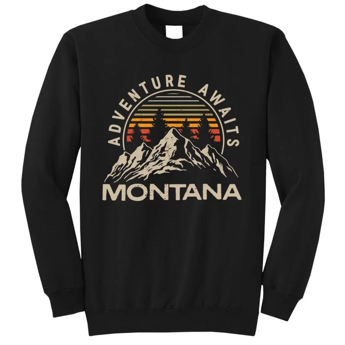 Montana Retro Vintage Outdoors Mountain Graphic Design Tall Sweatshirt