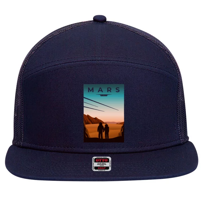 Mars Retro Vintage Poster 7 Panel Mesh Trucker Snapback Hat