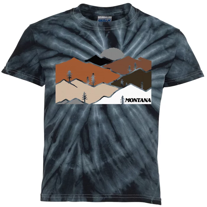 Montana Retro Vintage Mountain Outdoors State Graphic Kids Tie-Dye T-Shirt