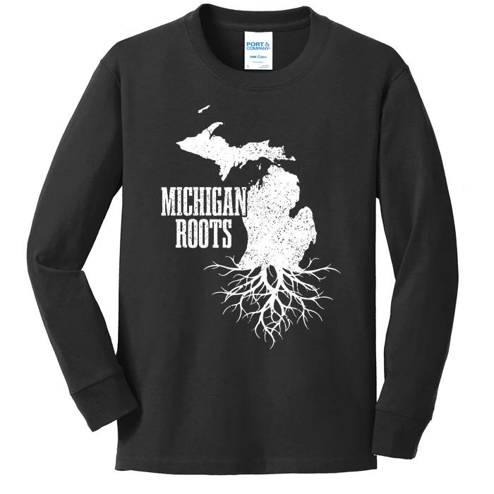 Michigan Roots Vintage Pride State Map Gift Kids Long Sleeve Shirt