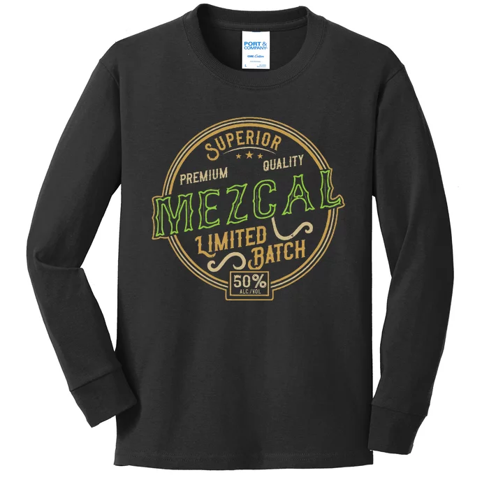 Mezcal Retro Vintage Agave Spirits Liquor Mexico Kids Long Sleeve Shirt