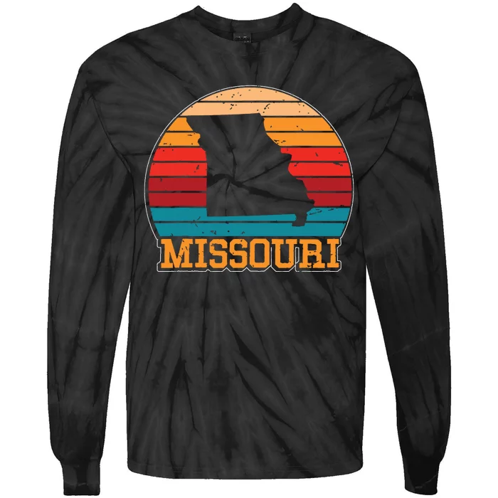 Missouri Retro Vintage Sunset Us State Missouri Silhouette Tie-Dye Long Sleeve Shirt