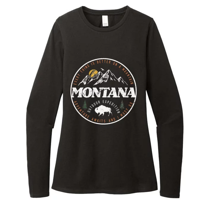 Montana Retro Vintage Mountain Outdoors State Graphic Womens CVC Long Sleeve Shirt