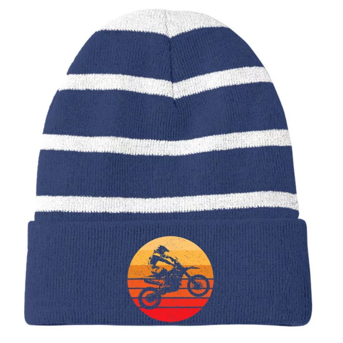 Motocross Retro Vintage Dirt Bike Striped Beanie with Solid Band