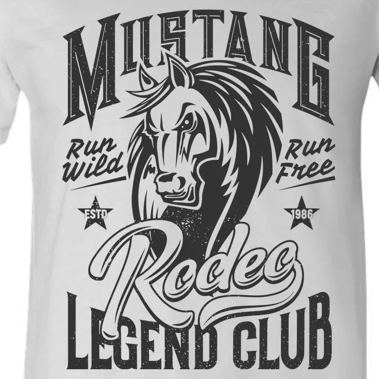 Mustang Run Wild Run Free Rodeo Legend Club V-Neck T-Shirt