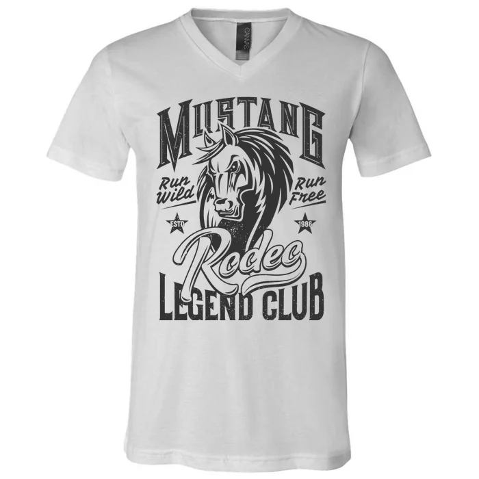 Mustang Run Wild Run Free Rodeo Legend Club V-Neck T-Shirt