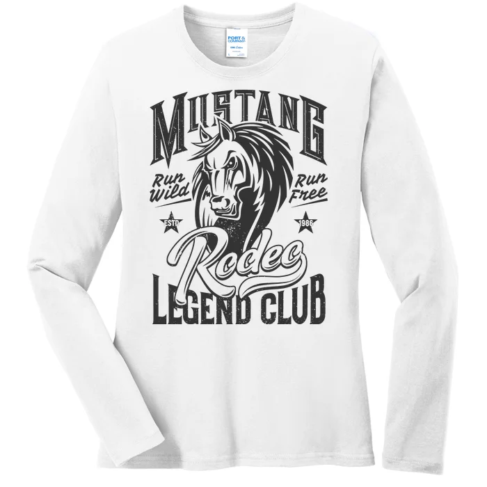 Mustang Run Wild Run Free Rodeo Legend Club Ladies Long Sleeve Shirt