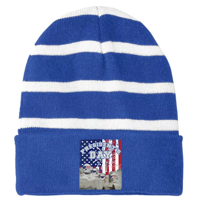 Mount Rushmore Washington's Birthday Happy President's Day Cool Gift Striped Beanie with Solid Band