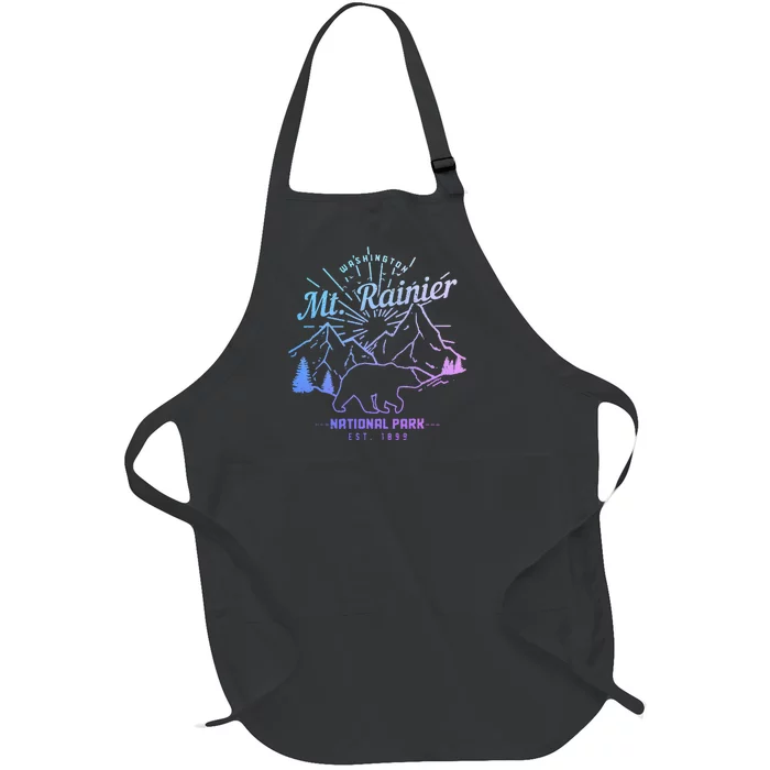 Mt. Rainier Washington Vintage Mountain National Park Pnw Full-Length Apron With Pocket