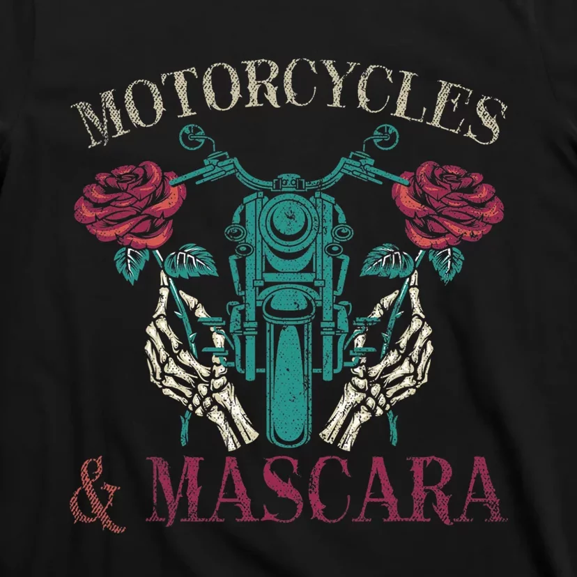 Motorbike Riding Women Motorcycles And Mascara Roses Biker T-Shirt