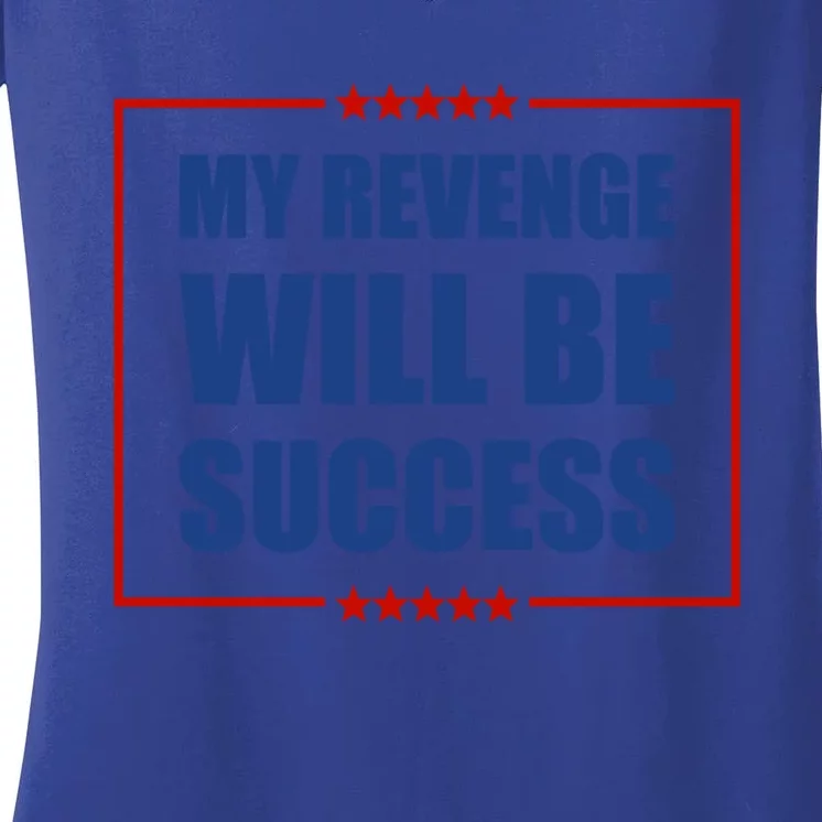 My Revenge Will Be Success American Flag Trump 2024 Gift Women's V-Neck T-Shirt