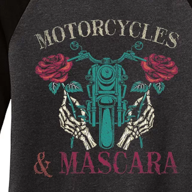 Motorbike Riding Women Motorcycles And Mascara Roses Biker Women's Tri-Blend 3/4-Sleeve Raglan Shirt