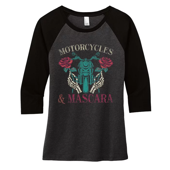 Motorbike Riding Women Motorcycles And Mascara Roses Biker Women's Tri-Blend 3/4-Sleeve Raglan Shirt