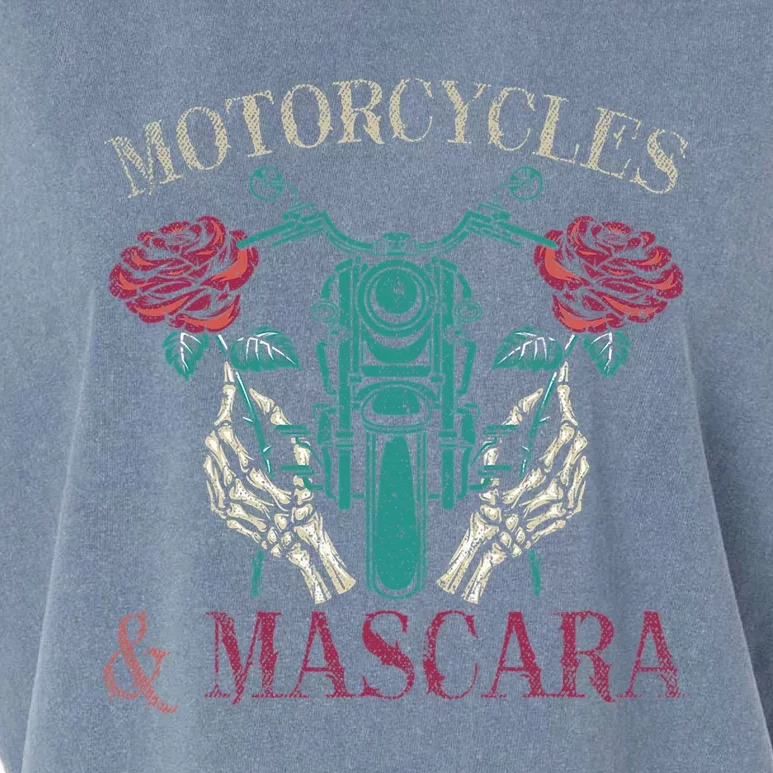 Motorbike Riding Women Motorcycles And Mascara Roses Biker Garment-Dyed Women's Muscle Tee