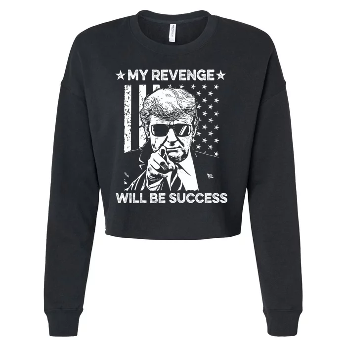 My Revenge Will Be Success Trump American Flag Cropped Pullover Crew