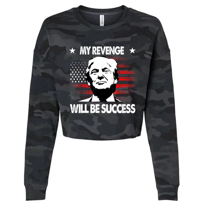 My Revenge Will Be Success Trump American Flag Cropped Pullover Crew