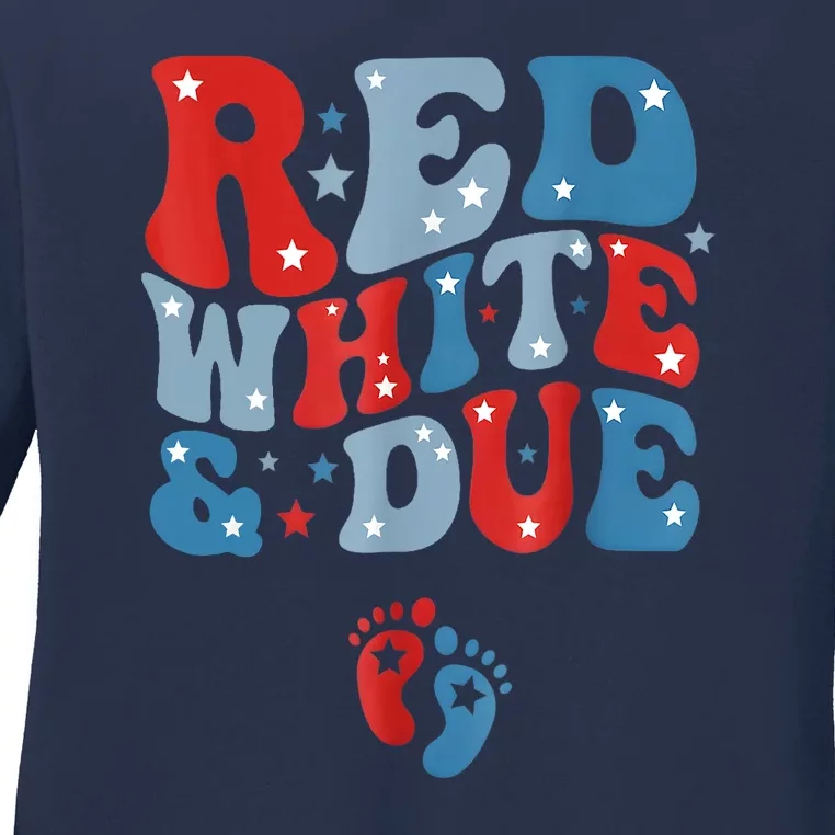 Mommy Red White Blue And Due 4th Of July Usa Baby Reveal American Gift Ladies Long Sleeve Shirt