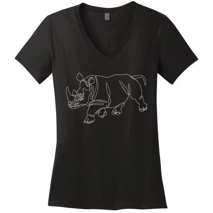 Minimalist Rhino Zoologist Rhinoceros Safari Animal Lover Women's V-Neck T-Shirt