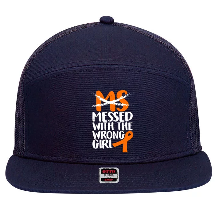 MS Multiple Sclerosis Messed With The Wrong Chick 7 Panel Mesh Trucker Snapback Hat