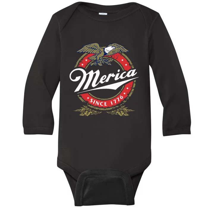 Merica Since 1776 Funny 4th Of July Merica Since 1776 Baby Long Sleeve Bodysuit