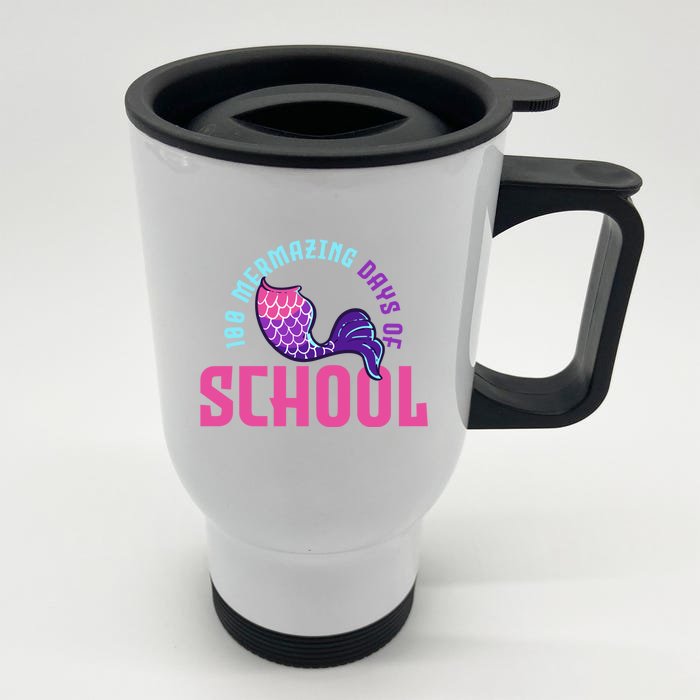 Mermaid Swim 100th Day Of School Student Gift Front & Back Stainless Steel Travel Mug