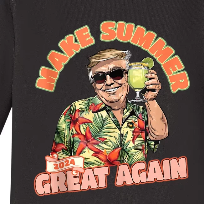 Make Summer 2024 Great Again Donald Trump Vacation Hawaii Baby Long Sleeve Bodysuit