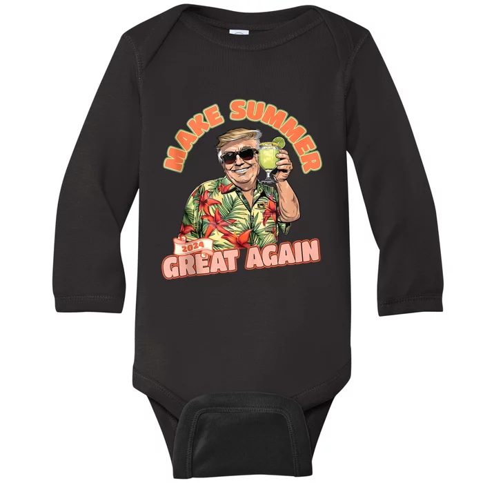 Make Summer 2024 Great Again Donald Trump Vacation Hawaii Baby Long Sleeve Bodysuit