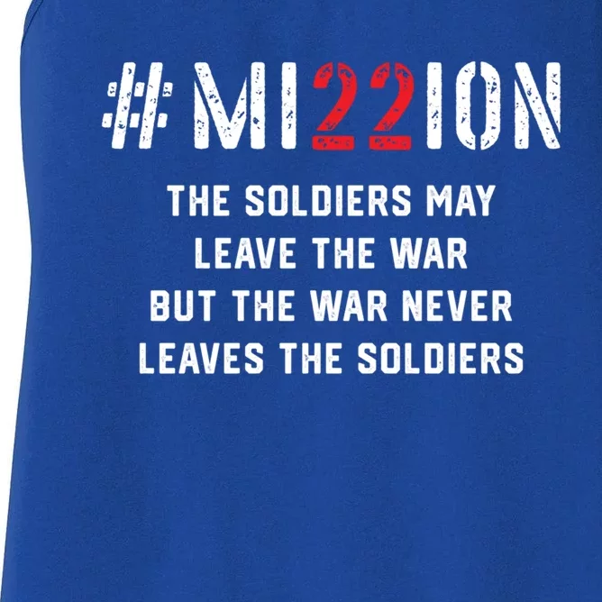 Mission Save 22 A Day Veteran Lives Suicide Awareness Ptsd Cute Gift Women's Racerback Tank