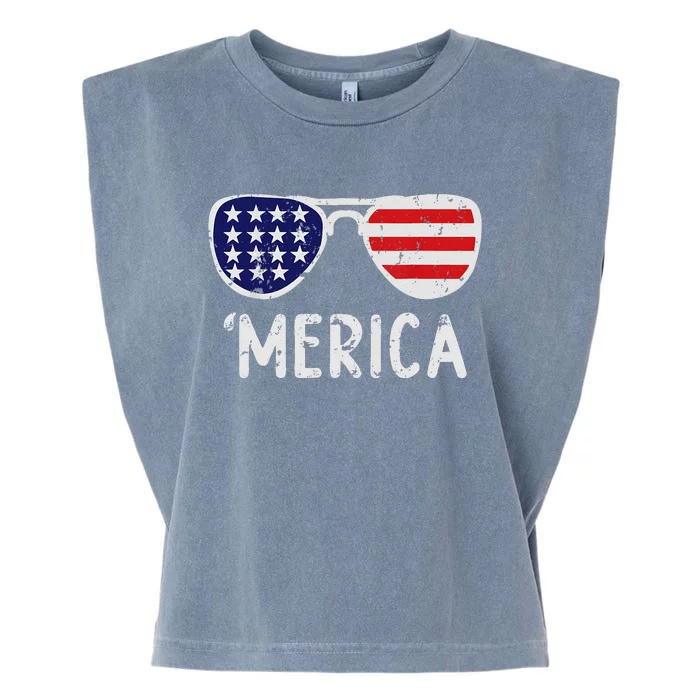 Merica Sunglasses 4th Of July Usa Garment-Dyed Women's Muscle Tee