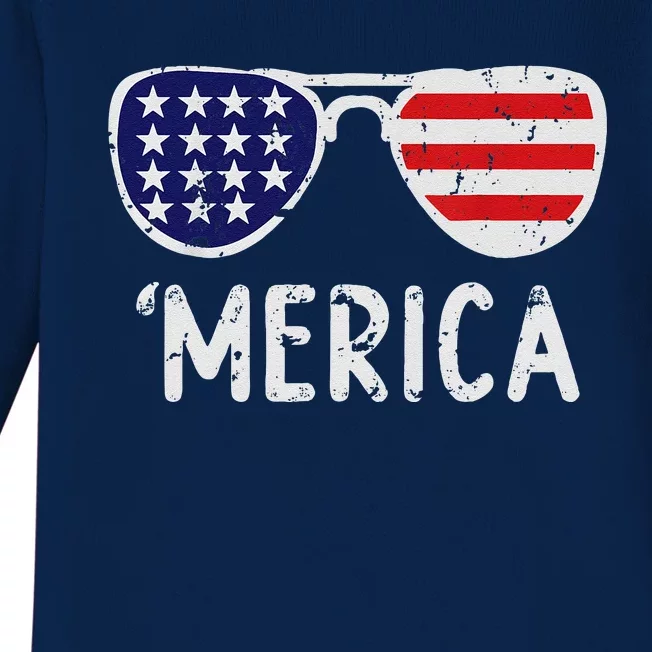 Merica Sunglasses 4th Of July Usa Baby Long Sleeve Bodysuit