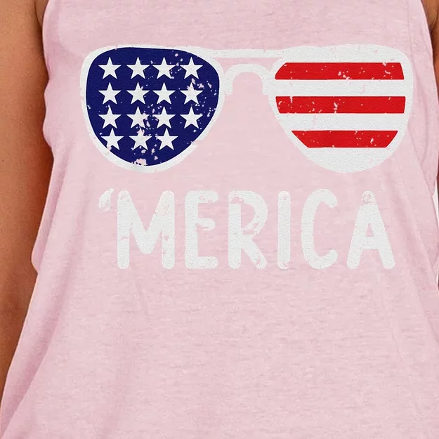 Merica Sunglasses 4th Of July Usa Women's Knotted Racerback Tank