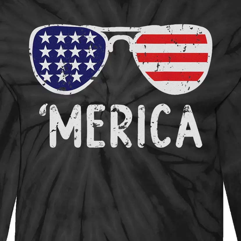 Merica Sunglasses 4th Of July Usa Pride Tie-Dye Long Sleeve Shirt