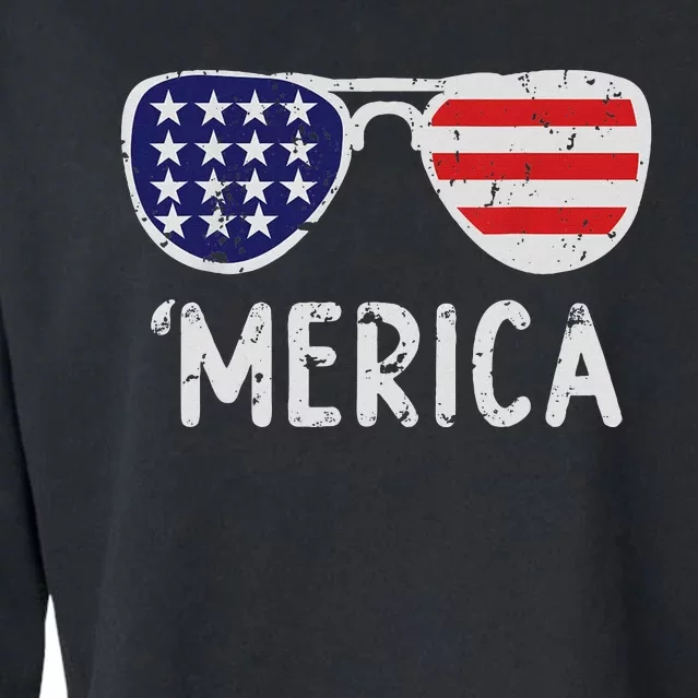 Merica Sunglasses 4th Of July Usa Pride Cropped Pullover Crew