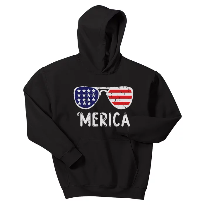 Merica Sunglasses 4th Of July Usa Pride Kids Hoodie