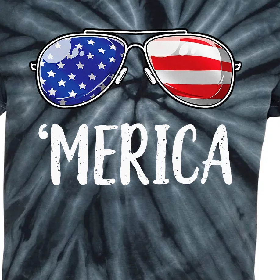 Merica Sunglasses 4th Of July Usa American Flag Kids Tie-Dye T-Shirt