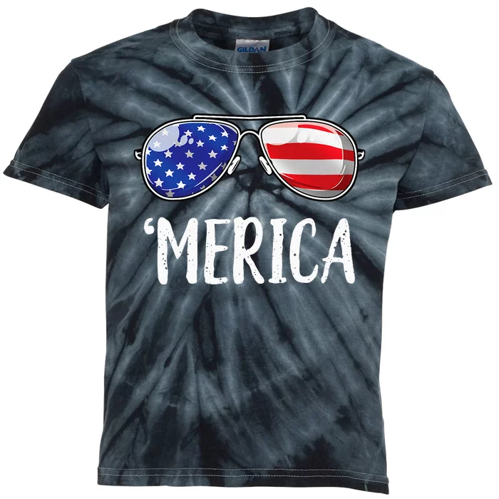 Merica Sunglasses 4th Of July Usa American Flag Kids Tie-Dye T-Shirt