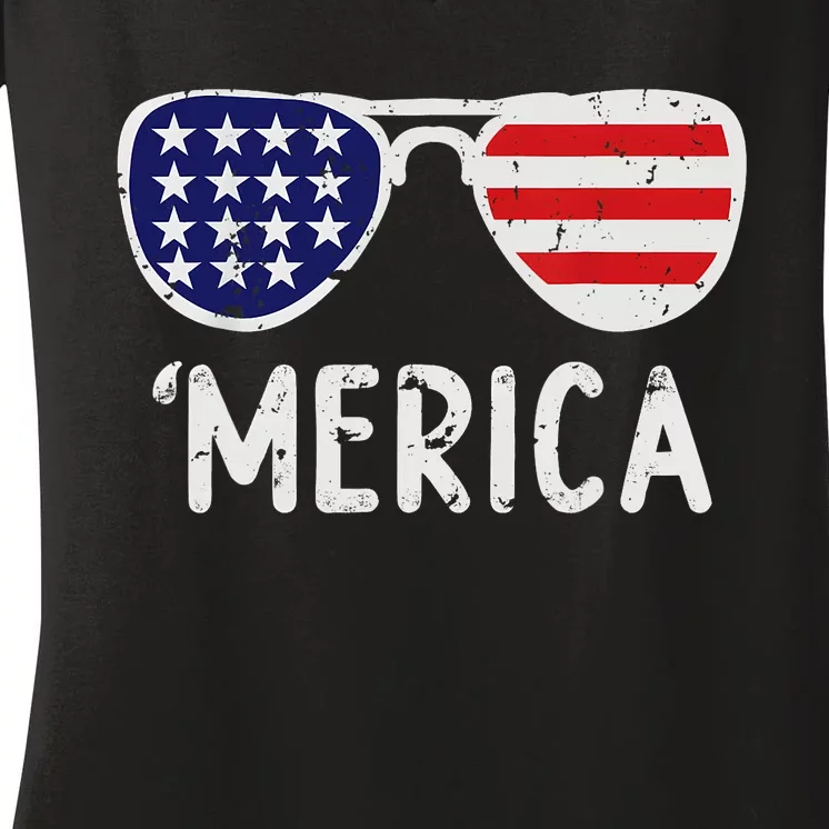 Merica Sunglasses 4th Of July Boy Girl Kids Men USA Women's V-Neck T-Shirt