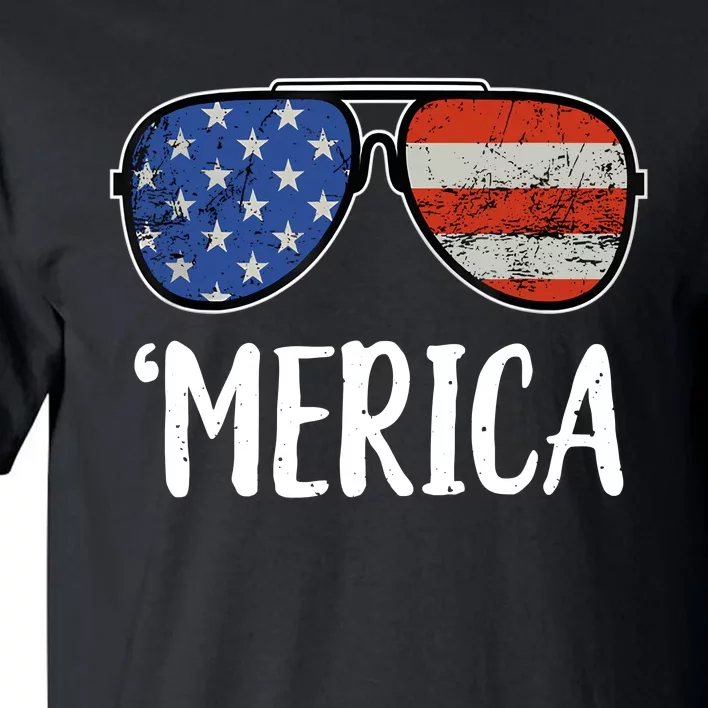 Merica Sunglasses 4th Of July USA American Flag Tall T-Shirt