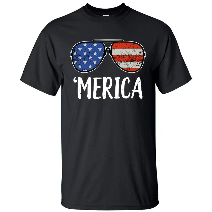 Merica Sunglasses 4th Of July USA American Flag Tall T-Shirt