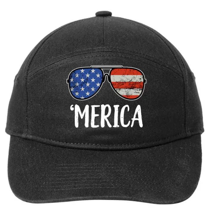 Merica Sunglasses 4th Of July USA American Flag 7-Panel Snapback Hat