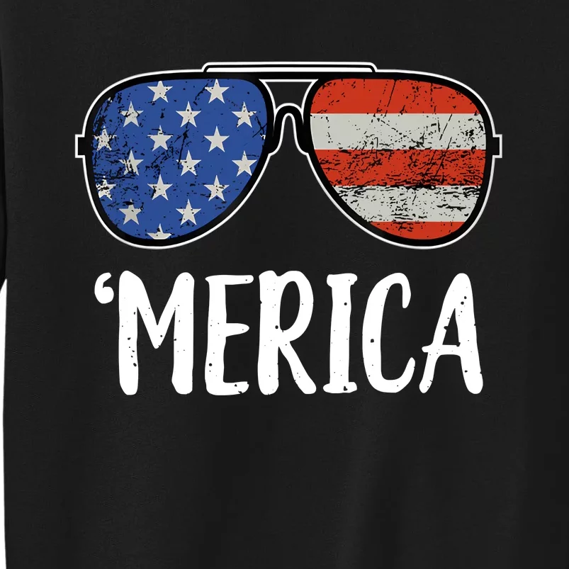 Merica Sunglasses 4th Of July USA American Flag Tall Sweatshirt