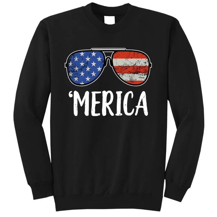 Merica Sunglasses 4th Of July USA American Flag Tall Sweatshirt