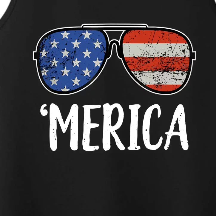 Merica Sunglasses 4th Of July USA American Flag Performance Tank