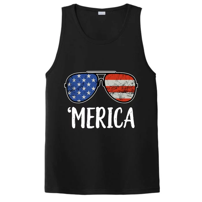 Merica Sunglasses 4th Of July USA American Flag Performance Tank